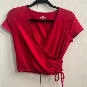 Red Cropped Wrap Top